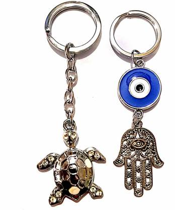 SHREENATHJI Lucky Charm Tortoise Evil Eye Feng Shui Keychain Set Bell Pull Ends