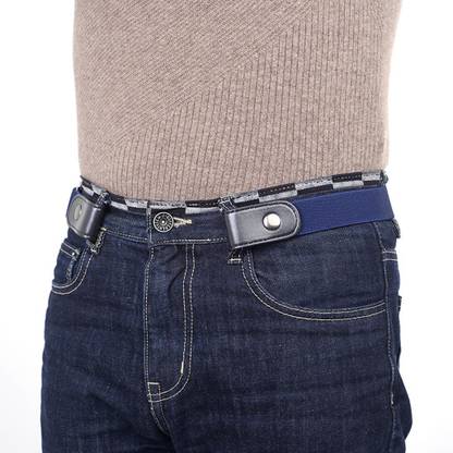 Lyla No Buckle Stretch Belt Unisex Elastic Waist Strap for Jeans Pant Navy Belt Tie Rack