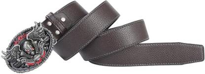 Lyla Retro Style Men Cowboy Leather Belt Hip Hop w/ Gothic Belt Buckle Coffee Belt Tie Rack