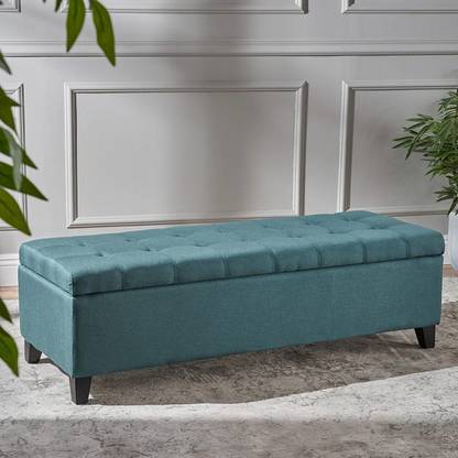 WHFI 2 Seater Upholstered Ottoman Bench With Storage Solid Wood 2 Seater