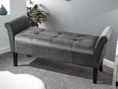 TFS Velvet Fabric 2 seat Bench Settee with Storage Box For Living Room/Bedroom Solid Wood Settee