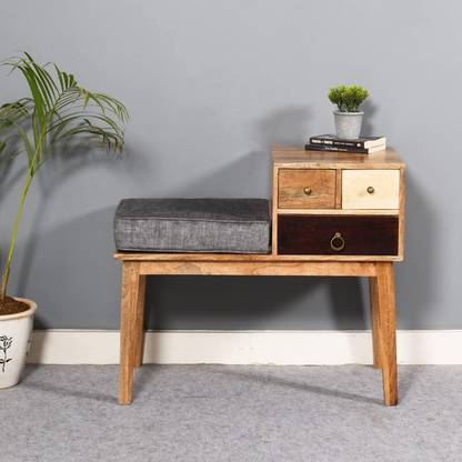 Wood Cluster Adam Bench With 3 Drawer Storage Solid Wood 1 Seater