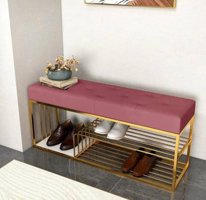 woodsyshoppee Pink Cushion Entryway bench shoe rack for living room Metal Shoe Rack