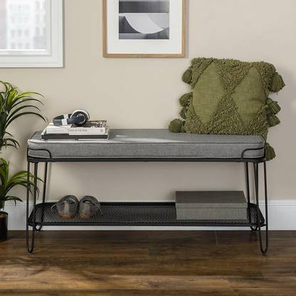 APRODZ Metal and Upholstered Bench with Cushion Shoe Storage Shelf Metal 3 Seater