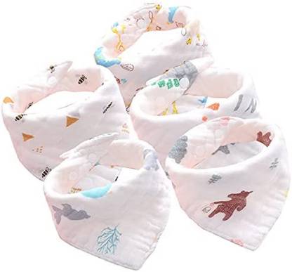 BabyGo Cotton Soft 8 Layer Adjustable Feeding Baby Bandana Bib Apron - Set of 5