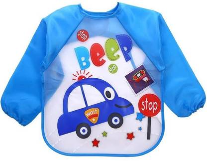 FIRST TREND Baby Bibs, Long-Sleeved Waterproof Children's Feeding Apron Cartoon Print Babies