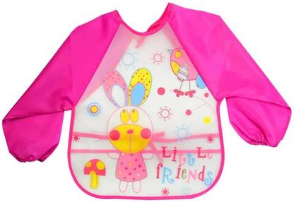 FIRST TREND Baby Bibs, Long-Sleeved Waterproof Children's Feeding Apron Cartoon Print Babies