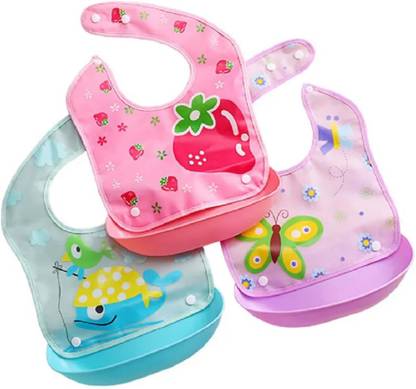 Avekin Silicone Baby Detachable Waterproof Apron Bibs, Waterproof (Set Of 3)