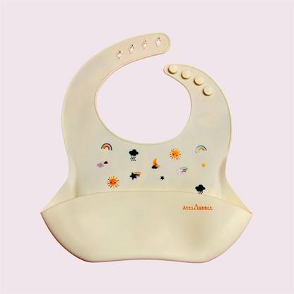 kakagugu Silcone baby bib with crumb catcher, adjustable neckline with buttons,