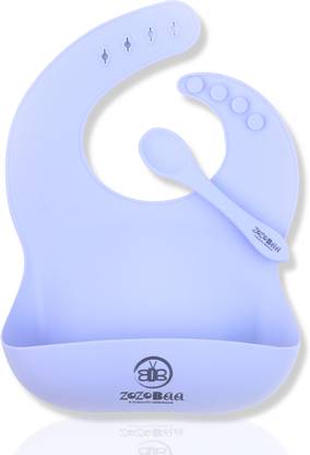 Zozobaa Silicone baby feeding bib with long spoon,Water Proof, Easy Adjustable, Washable