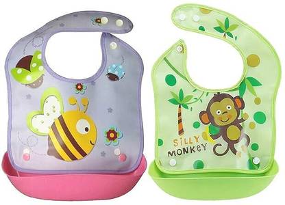 Little Bloom Baby Silicone Feeding Bibs |Waterproof Bib With Detachable Tray 2pcs