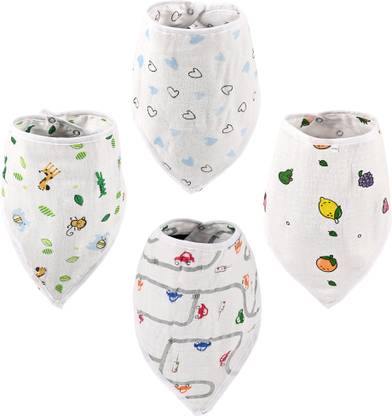 HOMESTIC by Kuber Industries Pack of 4 Soft Cotton Napkins & Bibs for New Born Baby 0 to 6 Months | White