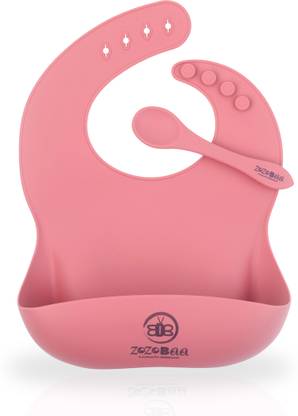 Zozobaa Silicone baby feeding bib with long spoon,Water Proof, Easy Adjustable, Washable