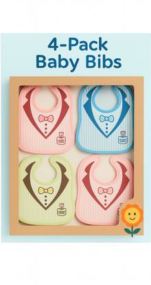 KIDS BASIC Baby Bibs | Soft Cotton, Tie Design, Waterproof Feeding Bibs for Babies (Unisex)