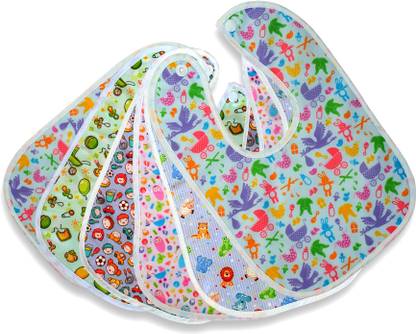 Honey Boo Waterproof Baby bib for Feeding and Drooling Cute Print with Button (Pack of 6)