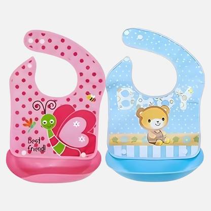 YOS TRENDZ Detachable Waterproof Silicon Apron Bibs for kids (set of 2) Random