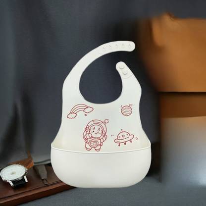 Hipsters Fashion Atronaut Printed White Silicone Bib for Feeding & Weaning Babies & Toddlers