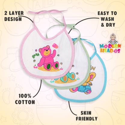 MODERN HEADOS Premium Super Soft Cotton Bibs Multi Colour and Multi Design (Pack of 3)