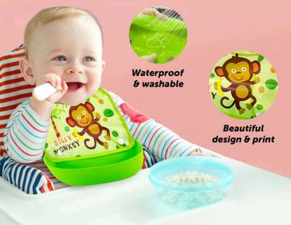gracy Silicone Waterproof Baby Bibs, Unisex Reusable Adjustable Baby Bib, 1pc