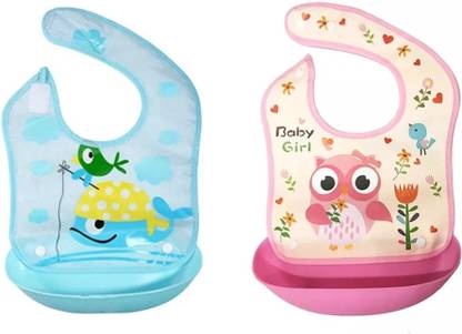 Patre In Baby Bibs for Feeding. Waterproof, 100% Food Grade Silicone Material. Pack Of 2