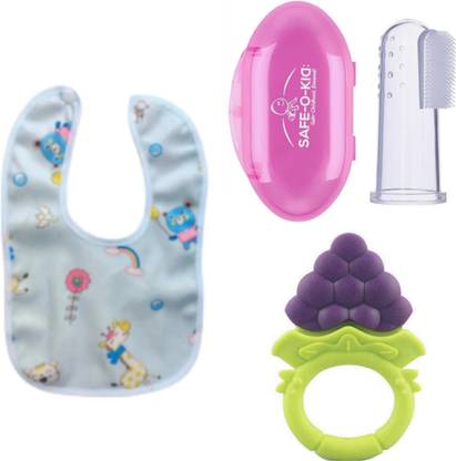 Goyoku Baby Silicone Teether BPA Free With Waterproof Bib, Silicone Tooth Finger Brush