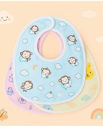 KIDS BASIC Waterproof Baby Feeding Bibs - Set of 3 | Soft & Reusable | Cute Animal Print