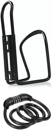CYCLOWN ALL BLACK WATER BOTTLE HOLDER WITH MULTI ROUND ANTITHEFT CABLE TYPE CYCLE LOCK Bicycle Bottle Holder