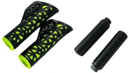 PRAKMO Black green Handle Grip Length 125mm with 2 Black Foot Rest 24-29 Inch Bicycle Bicycle Handle Grip