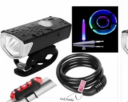 Newton CYCLE COMBO PACK OF LED LIGHT FRONT AND REAR WITH LOCK WITH COLORFUL TYRE LIGHT Cycle Lock