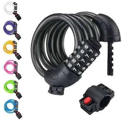 PRAKMO 5 Digit Resettable Combination coding Lock,Cable Lock for Scooter, Outdoors Cycle Lock