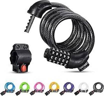 PRAKMO High Security 5 Digit Resettable Combination Coiling Bike Cable code Lock Cycle Lock