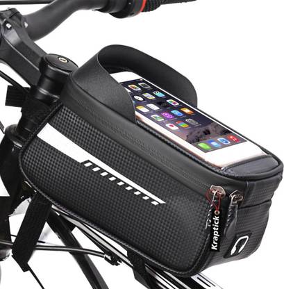 KRAPTICK Waterproof Cycle Bag, Cycle Front Frame Bag, Cycle Storage Pouch- Black Bicycle Phone Holder