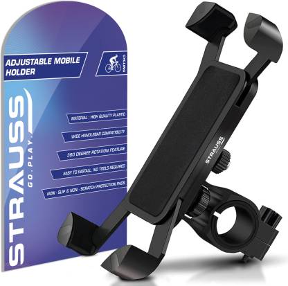 Strauss Adjustable Bicycle Mobile Holder | Mobile Holder for Bikes & Cycle, (Black) Bicycle Phone Holder