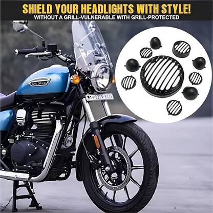WHEETOYKART Headlight Grill Set with Tail Lamp, Indicator Cup Compatible Only For Meteor 350 Handlebar Hand Guard