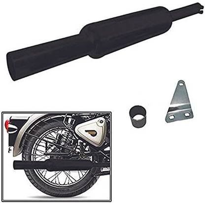 Gogna Mart Mini Punjab Black Bullet Exhaust With Zed Clamp & Bush for Royal Enfield Bike Exhaust Heat Shield