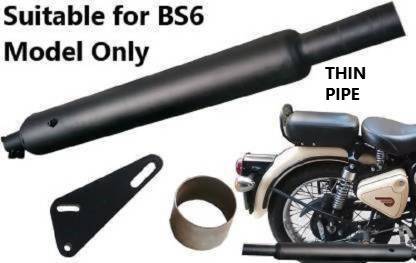 Ridefit Bullet Silencer Long Bottle Punjab Dholki THIN PIPE Black Only BS6 Model for Royal Enfield Classic Desert Storm Full Exhaust System