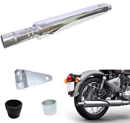 GOLSM Long Bottle Chrome Bada Punjab Exhaust silencer Royal Enfield Electra EFI39 Full Exhaust System