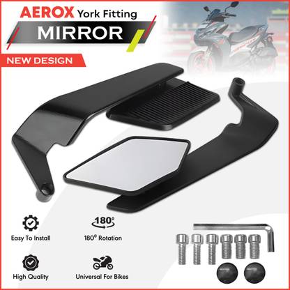 BRXR Aerox Big York Fitting 180° Wide Angle Rear View Adjustable | Sporty Wing Design Bike Fairing Kit