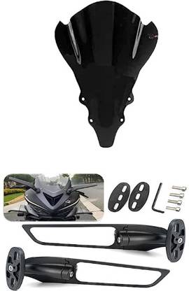 Gogna Mart Wing Side Mirror Set With Adjustable, Rotatable,Visor Black for Yamaha R15 V1 V2 Bike Fairing Kit