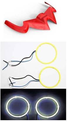 way2gmart Bajaj Pulsar Rs200 winglet (Red) with RS 200 ring light /DEMON /Angle eyes white Bike Fairing Kit