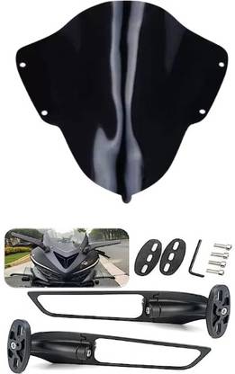 Dynamo Visor for Yamaha R15 V3 (Black),Wing Side Mirror Set With Adjustable Bike Fairing Kit