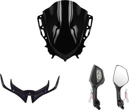 Gogna Mart yamaha r15 v4 visor , v3 winglet black and r6 mirror for bike Bike Fairing Kit