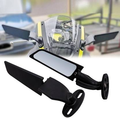 VermsBikers Universal Motorcycle Mirror Wing Adjustable Rotating Rearview Mirror (Black) Bike Fairing Kit