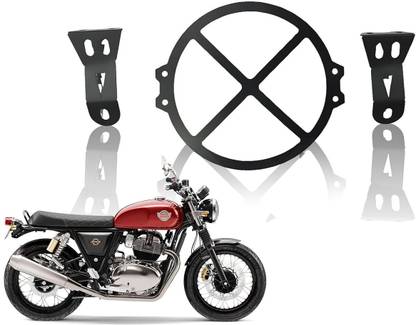 Moto Genius Front Headlight Grill Guard for RE Interceptor: Durable metal X shape protector Bike Headlight Grill