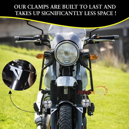 Moto Genius Himalayan, Interceptor Shocker Fog Light Clamp LED Bar Mount Holder Bracket Kit Bike Headlight Mount