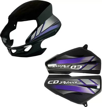 THE ONE CUSTOM Deluxe Black Blue Headlight visor And Side panel Combo Bike Headlight Visor