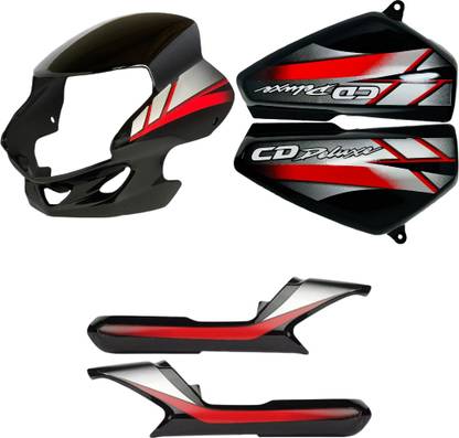 SP Shree Premium CD Deluxe Black Red Headlight Visor Side panel And Tail Panel Bike Headlight Visor