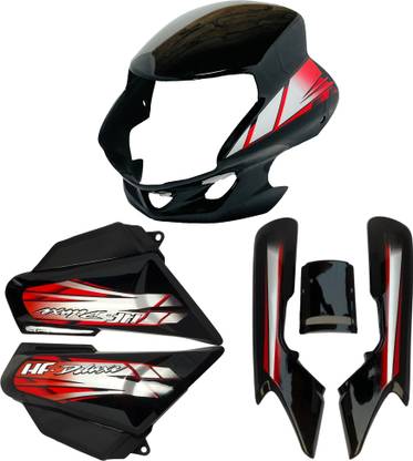 SP Shree Premium HF Deluxe 3D Black Red Side, Panel Tail Panel And Bike Headlight Visor