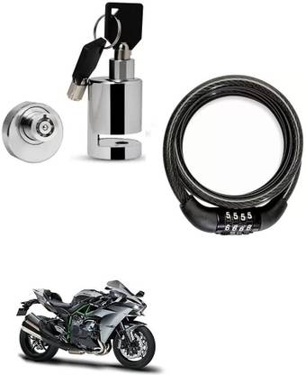 autoformonix Heavy Disc Brake Lock with Helmet Lock Black for Kawasaki Ninja H2 Disc Lock with Helmet Lock for Kawasaki Ninja H2 Disc Lock