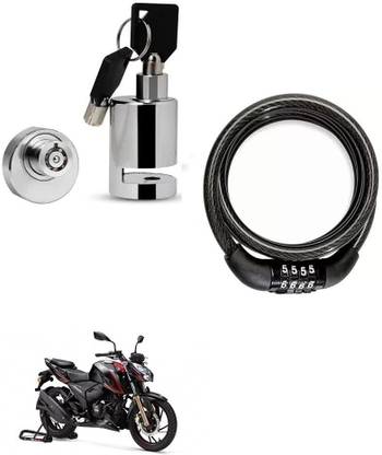 autoformonix Heavy Disc Brake Lock with Helmet Lock Black for TVS Apache RTR 200 4V Disc Lock with Helmet Lock for TVS Apache RTR 200 4V Disc Lock